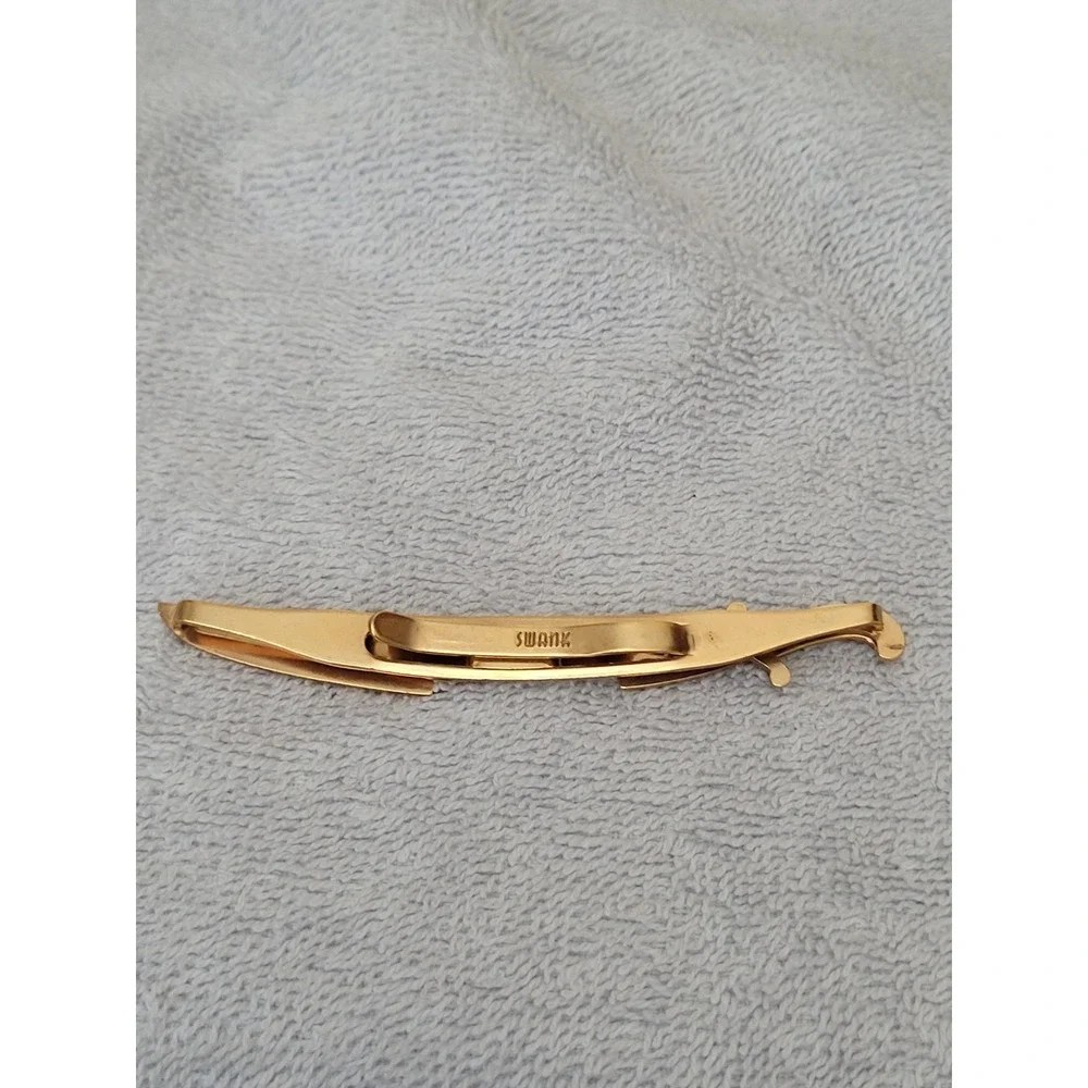 Vintage Swank Goldtone Sword Scimitar Tie Clip Bar Mother of Pearl Handle